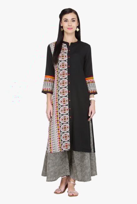 Varanga Black & Grey Printed Rayon Kurta With Palazzo Varanga Black & Grey Printed Rayon Kurta With Palazzo