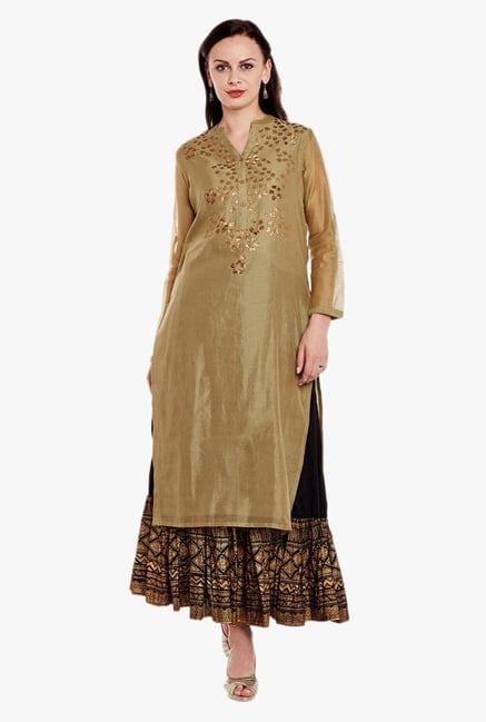 Varanga Olive & Black Embellished Kurta With Skirt Varanga Olive & Black Embellished Kurta With Skirt
