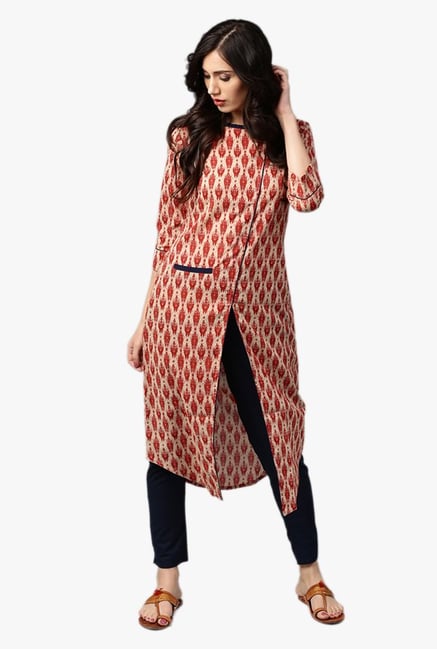 Jaipur Kurti Red & Navy Printed Suit Set Jaipur Kurti Red & Navy Printed Suit Set