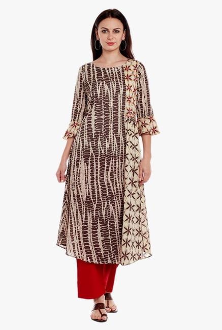 Varanga Brown Printed Cotton Kurta Varanga Brown Printed Cotton Kurta