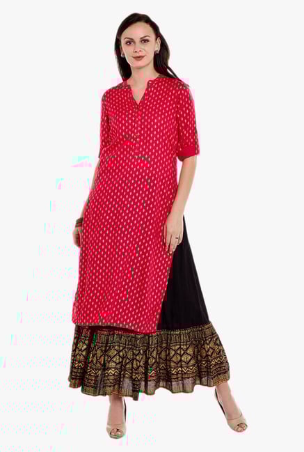 Varanga Pink & Black Printed Kurta With Skirt Varanga Pink & Black Printed Kurta With Skirt