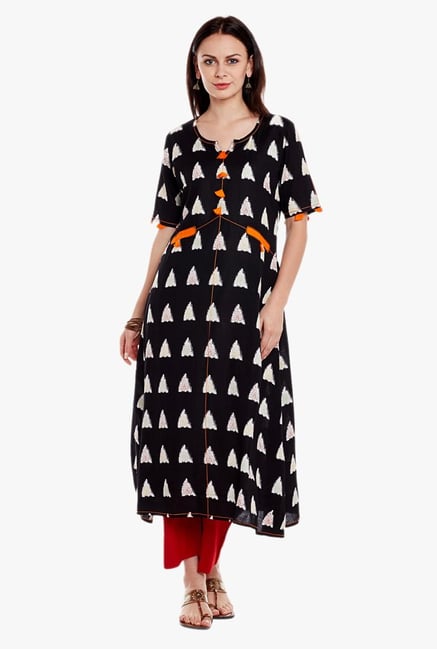 Varanga Black Printed Cotton Kurta Varanga Black Printed Cotton Kurta