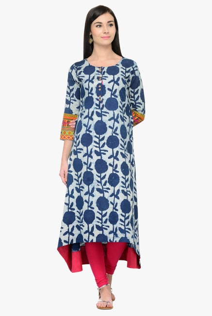 Varanga Blue Printed Cotton Kurta Varanga Blue Printed Cotton Kurta
