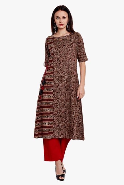 Varanga Brown & Red Printed Cotton Kurta With Pant Varanga Brown & Red Printed Cotton Kurta With Pant