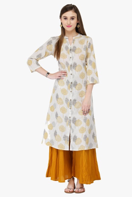 Varanga White & Orange Printed Rayon Kurta With Palazzo Varanga White & Orange Printed Rayon Kurta With Palazzo
