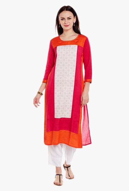 Varanga Pink Printed Cotton Kurta Varanga Pink Printed Cotton Kurta
