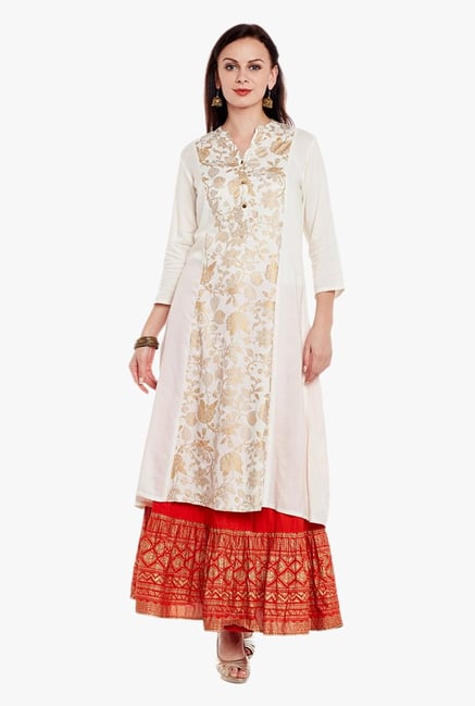 Varanga White & Red Printed Kurta With Skirt Varanga White & Red Printed Kurta With Skirt