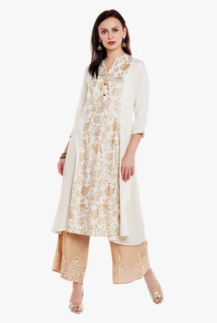 Varanga White & Beige Printed Kurta With Palazzo Varanga White & Beige Printed Kurta With Palazzo
