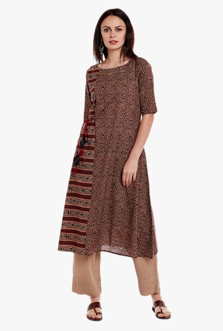 Varanga Brown & Beige Printed Cotton Kurta With Pant Varanga Brown & Beige Printed Cotton Kurta With Pant
