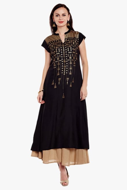 Varanga Black & Beige Printed Kurta With Palazzo Varanga Black & Beige Printed Kurta With Palazzo