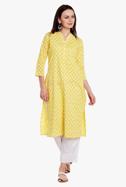 Varanga Yellow & White Printed Cotton Kurta With Pant Varanga Yellow & White Printed Cotton Kurta With Pant