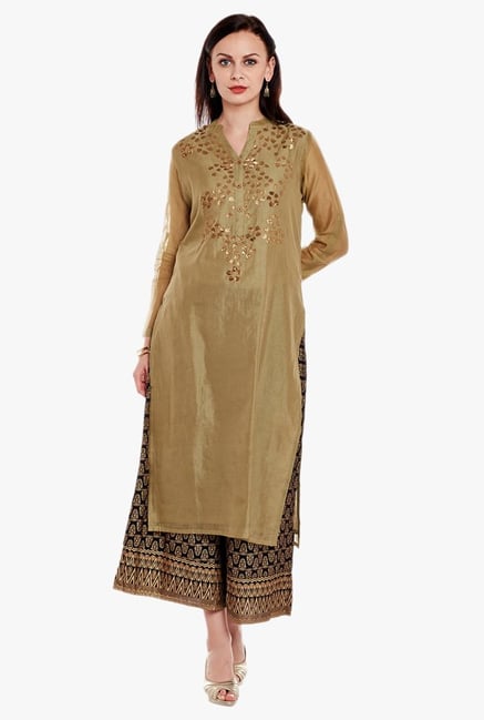 Varanga Olive & Black Embellished Kurta With Palazzo Varanga Olive & Black Embellished Kurta With Palazzo
