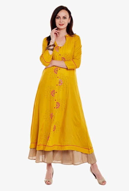 Varanga Yellow Embroidered Kurta Varanga Yellow Embroidered Kurta