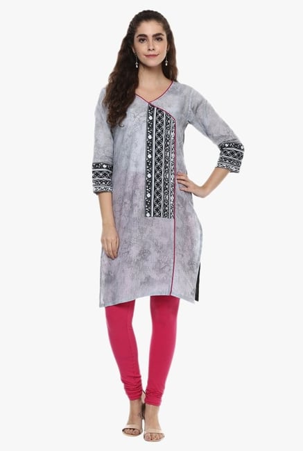 Ziyaa Grey Floral Print Cotton Kurti Ziyaa Grey Floral Print Cotton Kurti