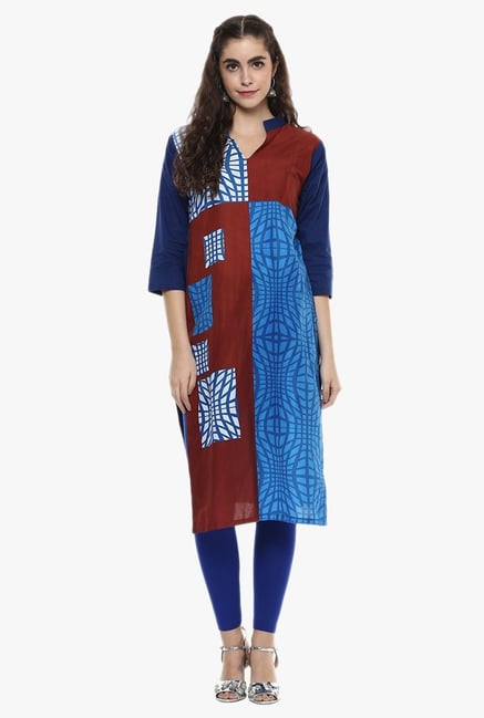 Ziyaa Maroon & Blue Printed Cotton Kurta Ziyaa Maroon & Blue Printed Cotton Kurta