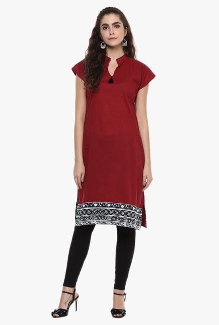 Ziyaa Maroon Printed Cotton Kurti Ziyaa Maroon Printed Cotton Kurti