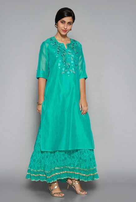 Vark by Westside Sea Green Maxi Dress Ethnic Set Vark by Westside Sea Green Maxi Dress Ethnic Set