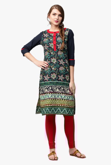 Jaipur Kurti Navy Floral Print Kurta Jaipur Kurti Navy Floral Print Kurta