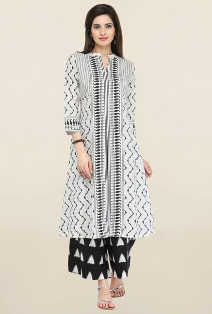 Varanga Off White Printed Cotton Straight Kurta Varanga Off White Printed Cotton Straight Kurta
