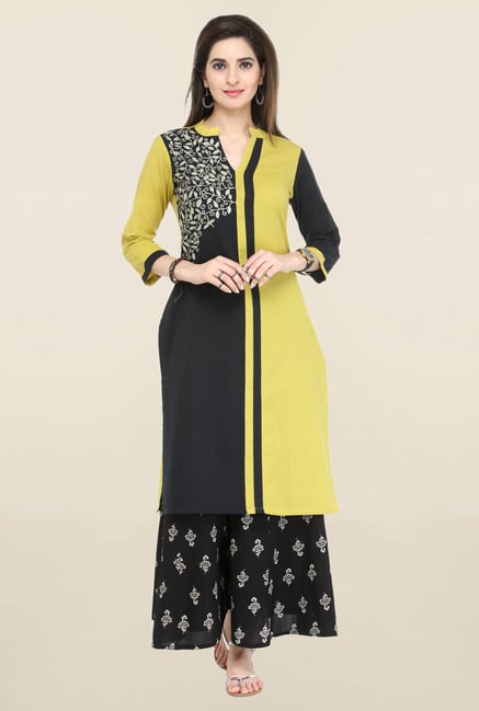 Varanga Black & Green Embroidered Flex Straight Kurta Varanga Black & Green Embroidered Flex Straight Kurta