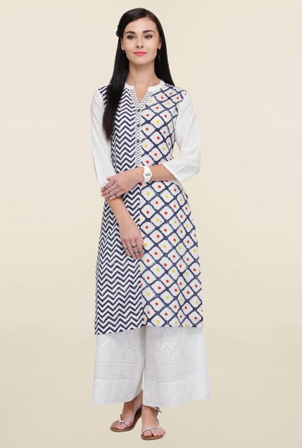 Varanga White Printed Rayon Kurta With Palazzo Varanga White Printed Rayon Kurta With Palazzo