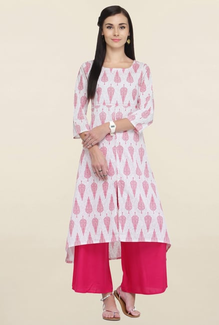 Varanga White Printed Cotton Straight Kurta Varanga White Printed Cotton Straight Kurta