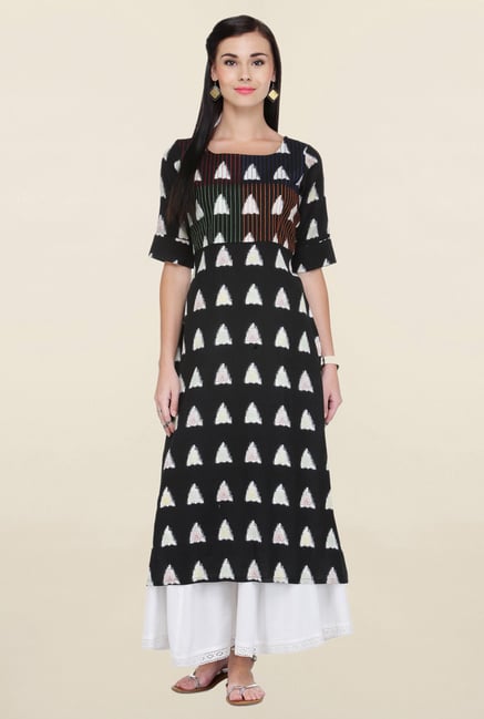 Varanga Black Embroidered Flex Rayon Straight Kurta Varanga Black Embroidered Flex Rayon Straight Kurta