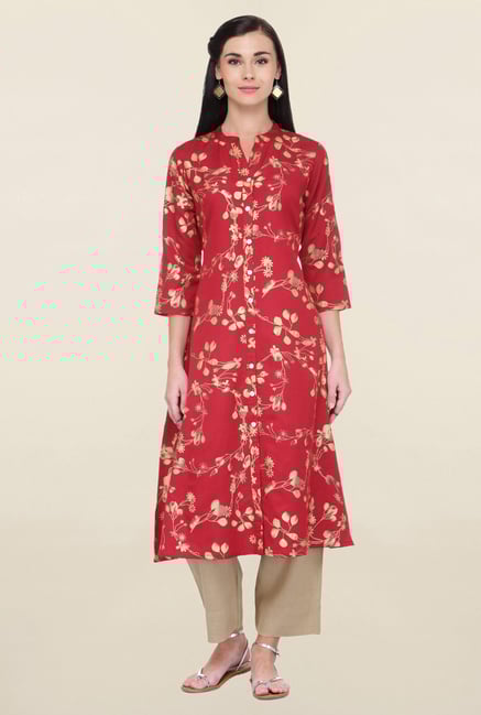 Varanga Red Printed Flex Rayon Straight Kurta Varanga Red Printed Flex Rayon Straight Kurta