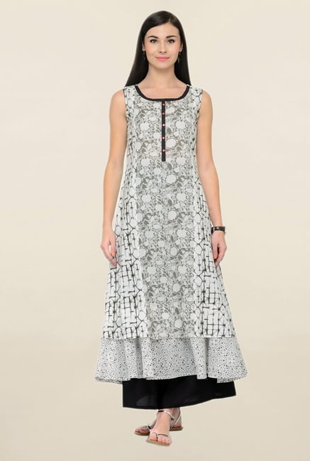 Varanga Off White Printed Cotton Straight Kurta Varanga Off White Printed Cotton Straight Kurta