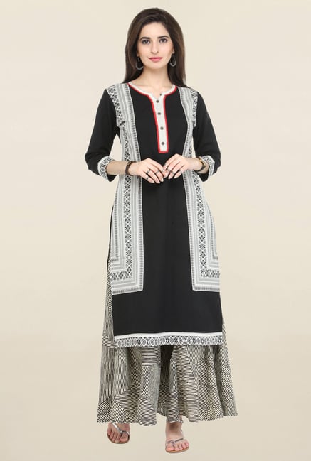 Varanga Black & Beige Printed Flex Kurta With Palazzo Varanga Black & Beige Printed Flex Kurta With Palazzo