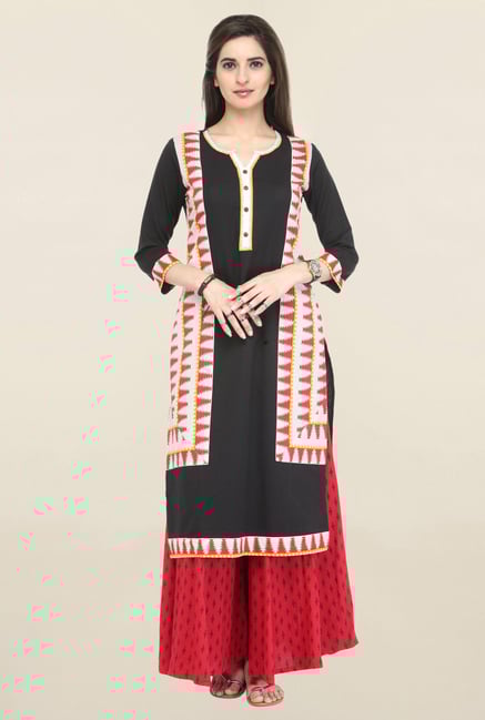 Varanga Black & Red Printed Flex Kurta With Palazzo Varanga Black & Red Printed Flex Kurta With Palazzo
