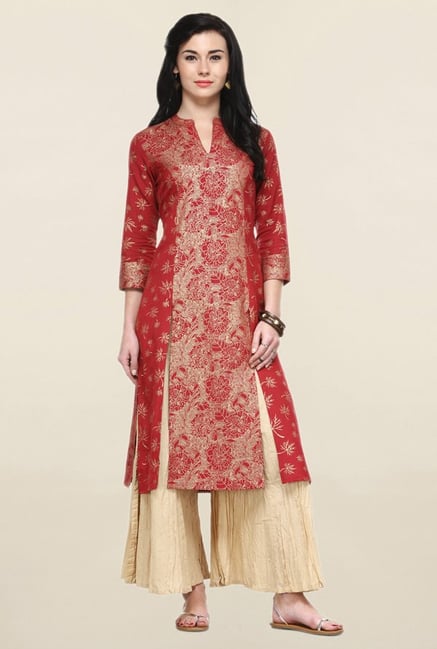 Varanga Red Printed Flex Straight Kurta Varanga Red Printed Flex Straight Kurta