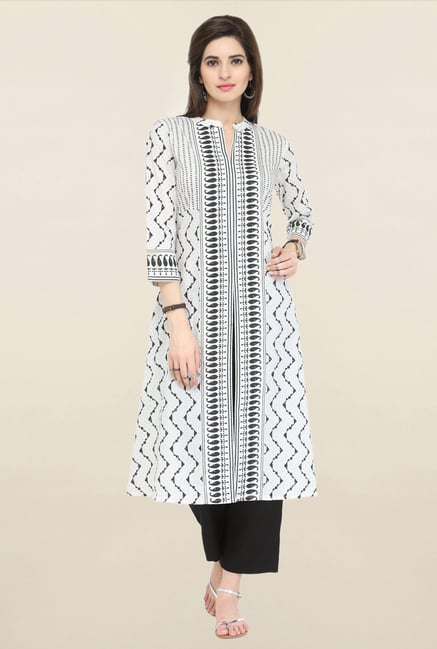 Varanga White & Black Printed Cambric Kurta With Palazzo Varanga White & Black Printed Cambric Kurta With Palazzo