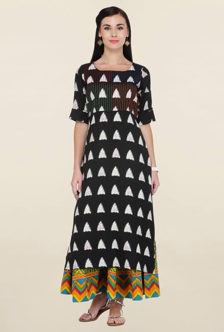 Varanga Black & Yellow Printed Rayon Kurta With Palazzo Varanga Black & Yellow Printed Rayon Kurta With Palazzo