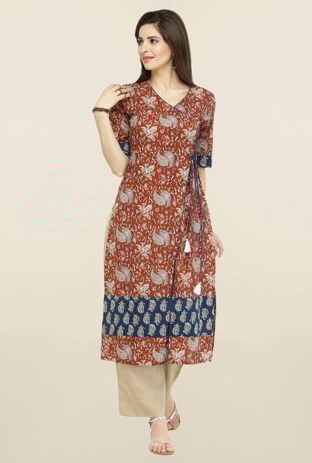 Varanga Maroon Paisley Print Cotton Straight Kurta Varanga Maroon Paisley Print Cotton Straight Kurta