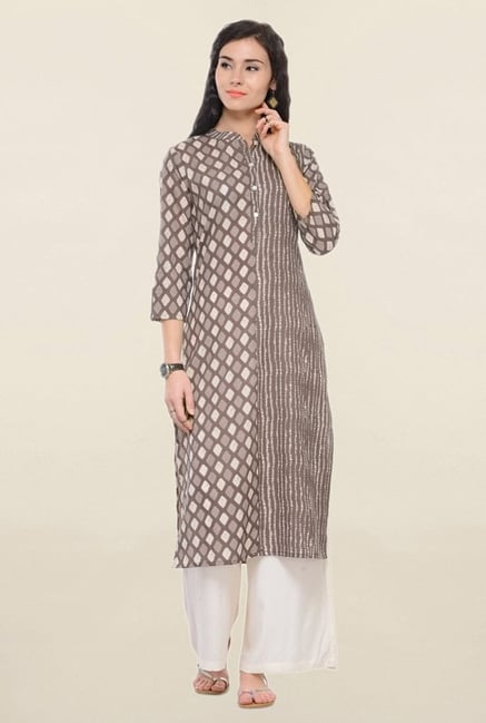 Varanga Grey & Off White Printed Cotton Kurta With Palazzo Varanga Grey & Off White Printed Cotton Kurta With Palazzo