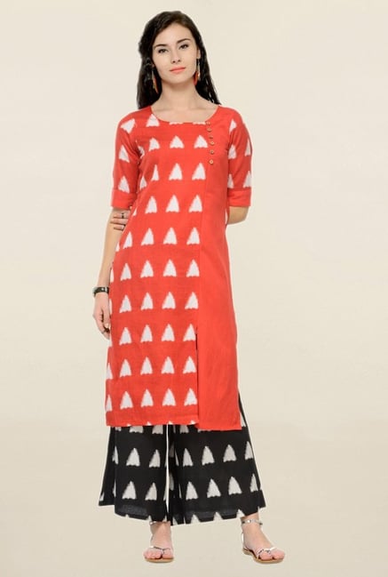 Varanga Red & Black Printed Rayon Kurta With Palazzo Varanga Red & Black Printed Rayon Kurta With Palazzo