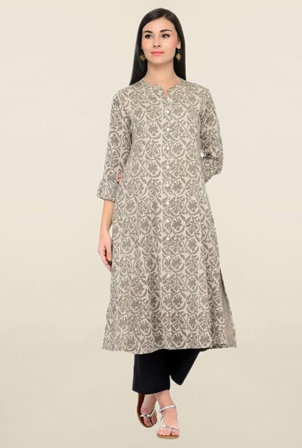 Varanga Grey Printed Rayon Straight Kurta Varanga Grey Printed Rayon Straight Kurta