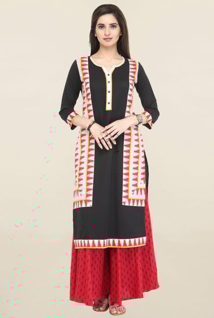 Varanga Black Printed Flex Straight Kurta Varanga Black Printed Flex Straight Kurta