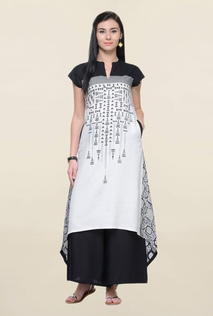 Varanga White Printed Rayon A Line Kurta Varanga White Printed Rayon A Line Kurta