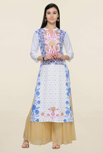Varanga White Printed Rayon Straight Kurta Varanga White Printed Rayon Straight Kurta