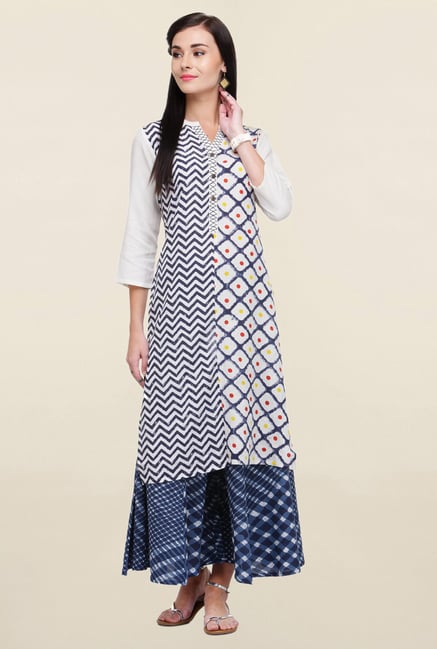Varanga White & Blue Printed Flex Rayon Straight Kurta Varanga White & Blue Printed Flex Rayon Straight Kurta