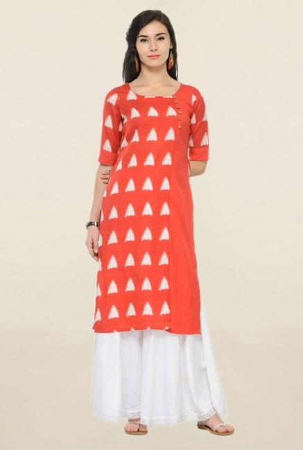 Varanga Red & White Printed Rayon Kurta With Palazzo Varanga Red & White Printed Rayon Kurta With Palazzo
