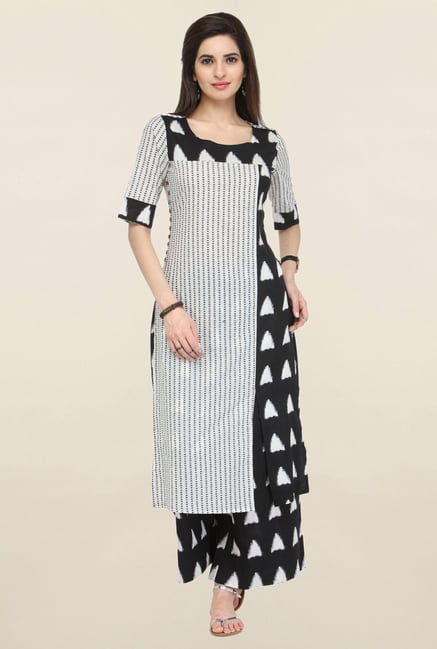 Varanga Off White & Black Printed Cambric Kurta With Palazzo Varanga Off White & Black Printed Cambric Kurta With Palazzo