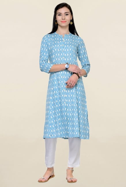 Varanga Blue Printed Rayon A Line Kurta Varanga Blue Printed Rayon A Line Kurta