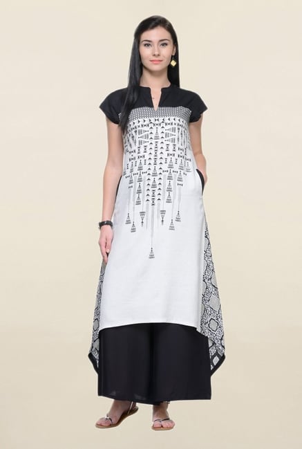 Varanga White & Black Printed Rayon Kurta With Palazzo Varanga White & Black Printed Rayon Kurta With Palazzo