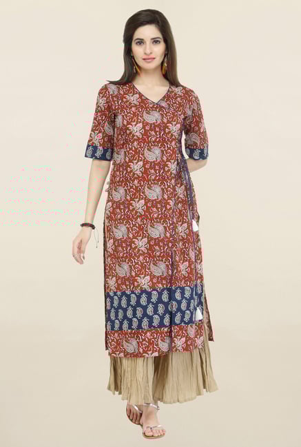 Varanga Maroon & Beige Paisley Cambric Kurta With Palazzo Varanga Maroon & Beige Paisley Cambric Kurta With Palazzo