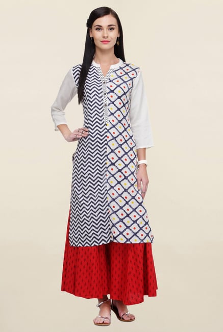 Varanga White & Red Printed Rayon Kurta With Palazzo Varanga White & Red Printed Rayon Kurta With Palazzo