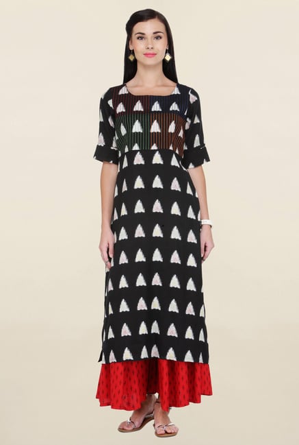 Varanga Black & Red Printed Rayon Kurta With Palazzo Varanga Black & Red Printed Rayon Kurta With Palazzo
