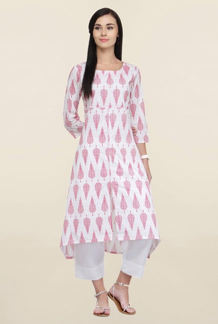 Varanga White Printed Cotton Kurta With Palazzo Varanga White Printed Cotton Kurta With Palazzo